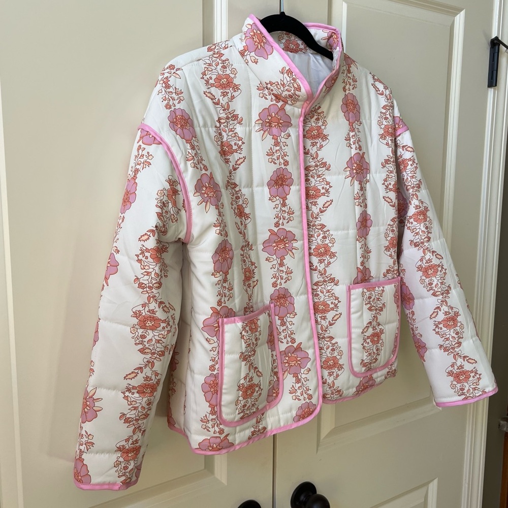 NWOT Women Floral Quilted Puffer Jacket Cropped Lightweight Patchwork Vintage - Picture 6 of 9